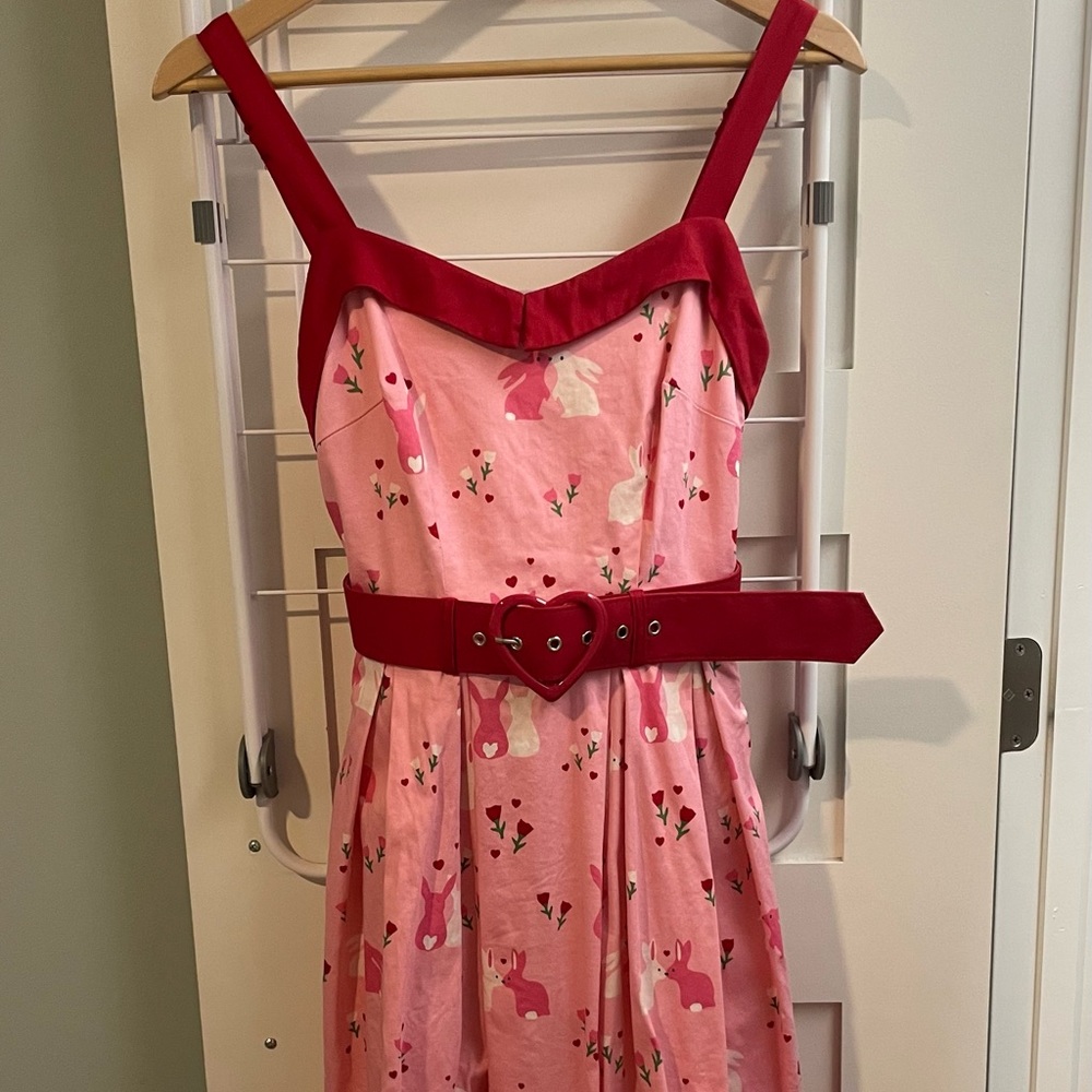 ModCloth Collectif Size 2 Pink Swing Dress with Bunny Pattern